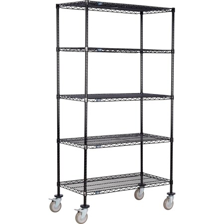 Nexel 5 Shelf Truck, Black Epoxy, 36inW x 21inD x 80inH, Polyurethane Swivel Casters, 2 Brakes B3156891